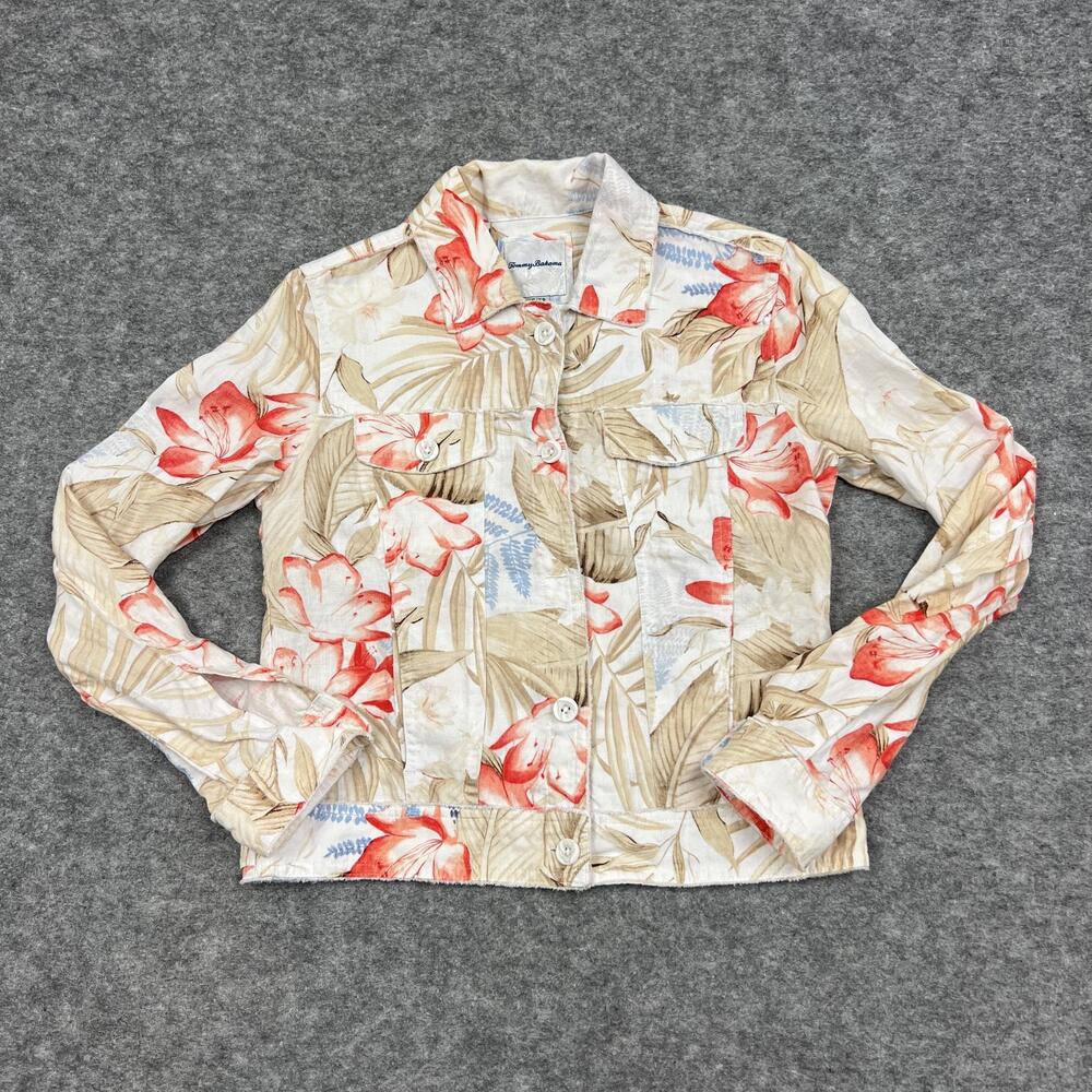Tommy Bahama Jacket Womens XS Linen Floral Tropical Collared Button Casual Prep
